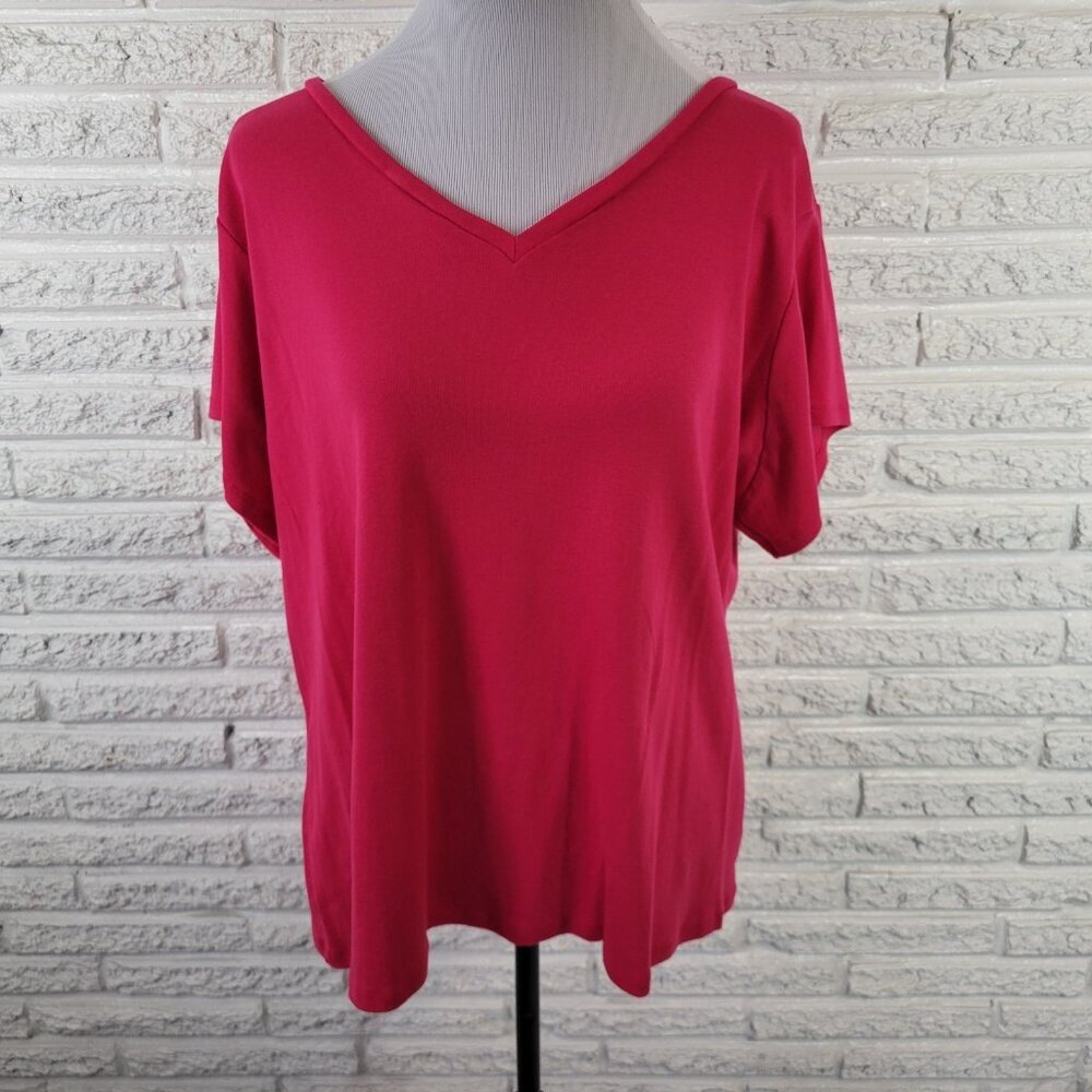 Liz Claiborne Pink Cotton V-Neck Tee Top Short Sleeve Women’s Plus 2X PIN54E